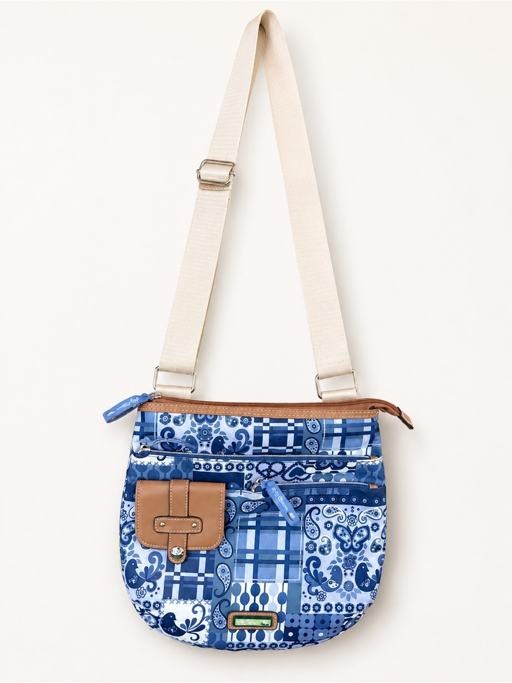 Lily Bloom Blue Patchwork Crossbody Bag Adjustable Strap EUC